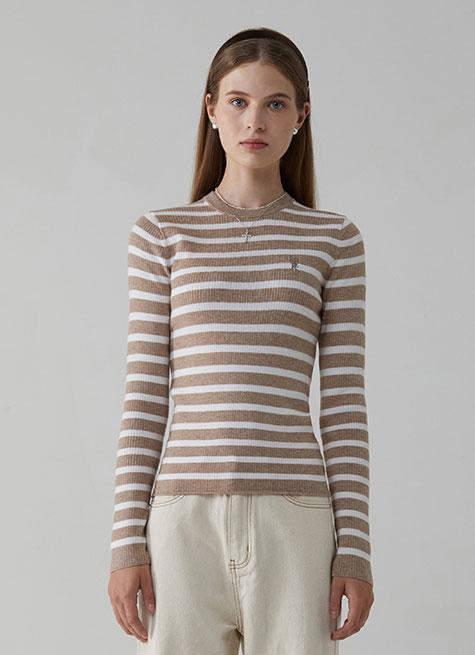 LOGO STRIPE LONG SLEEVE KNIT_SAND BEIGE