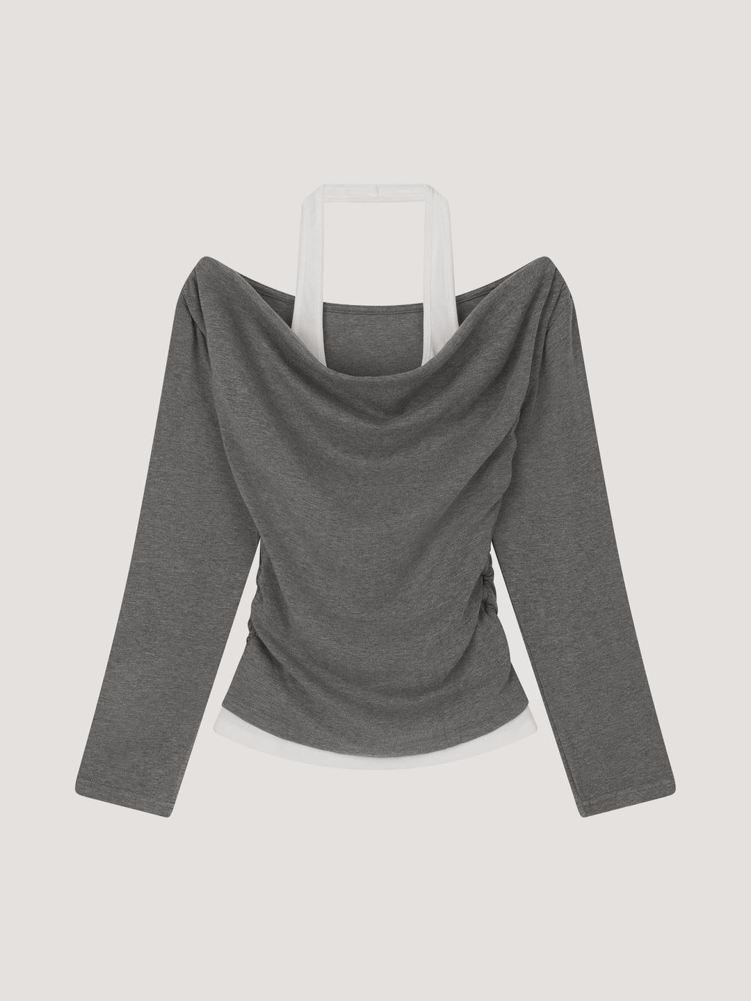 *예약 오더* [NouArté] 베일리 홀터넥 레이어드 탑 (딥 그레이)