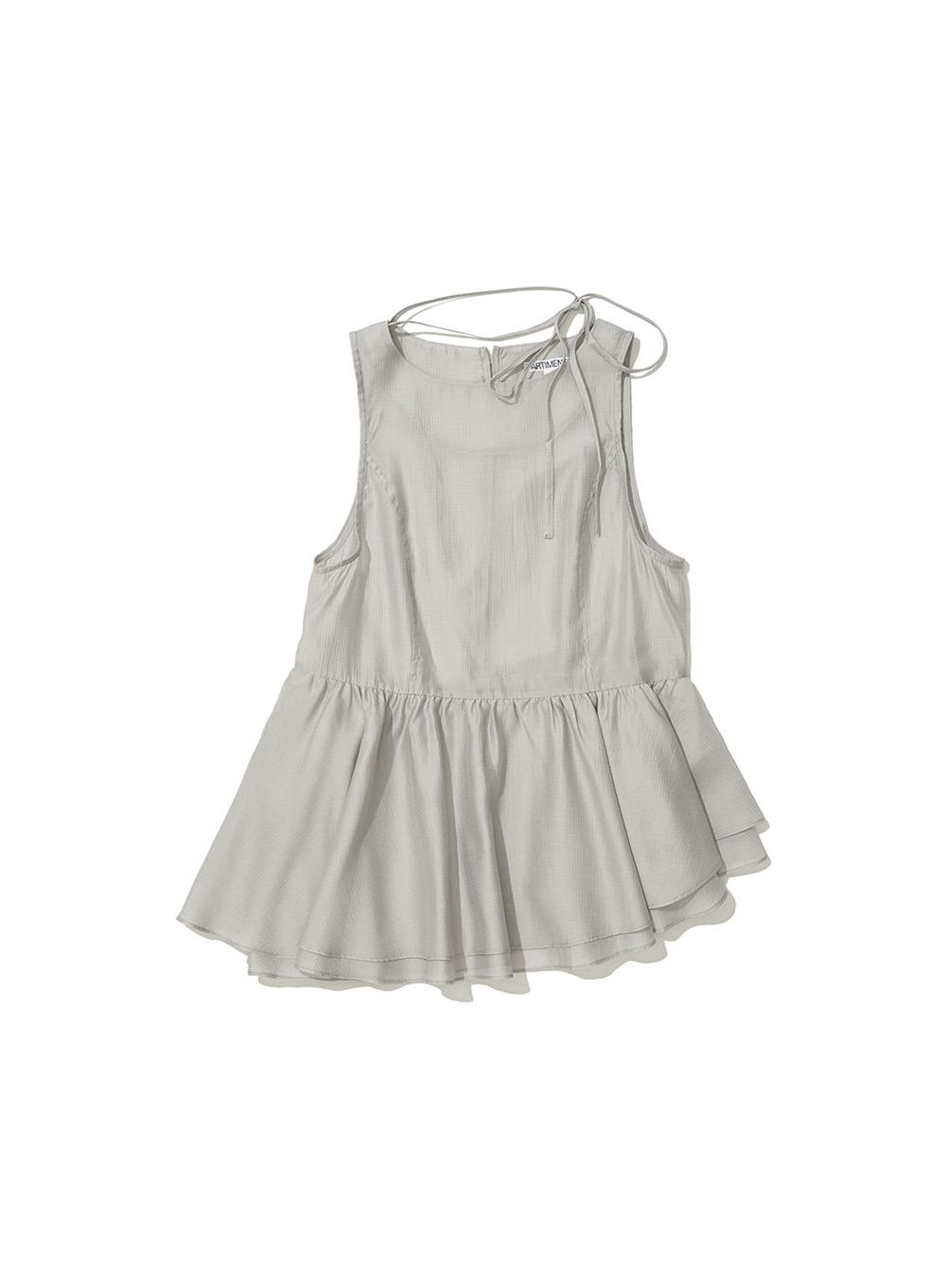 [WOMEN] TIENECK FRILL BLOUSE_LIGHT GREY