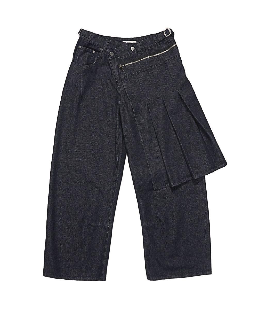 [SCHISMINDUCING] DETACHABLE SKIRT JEANS NAVY