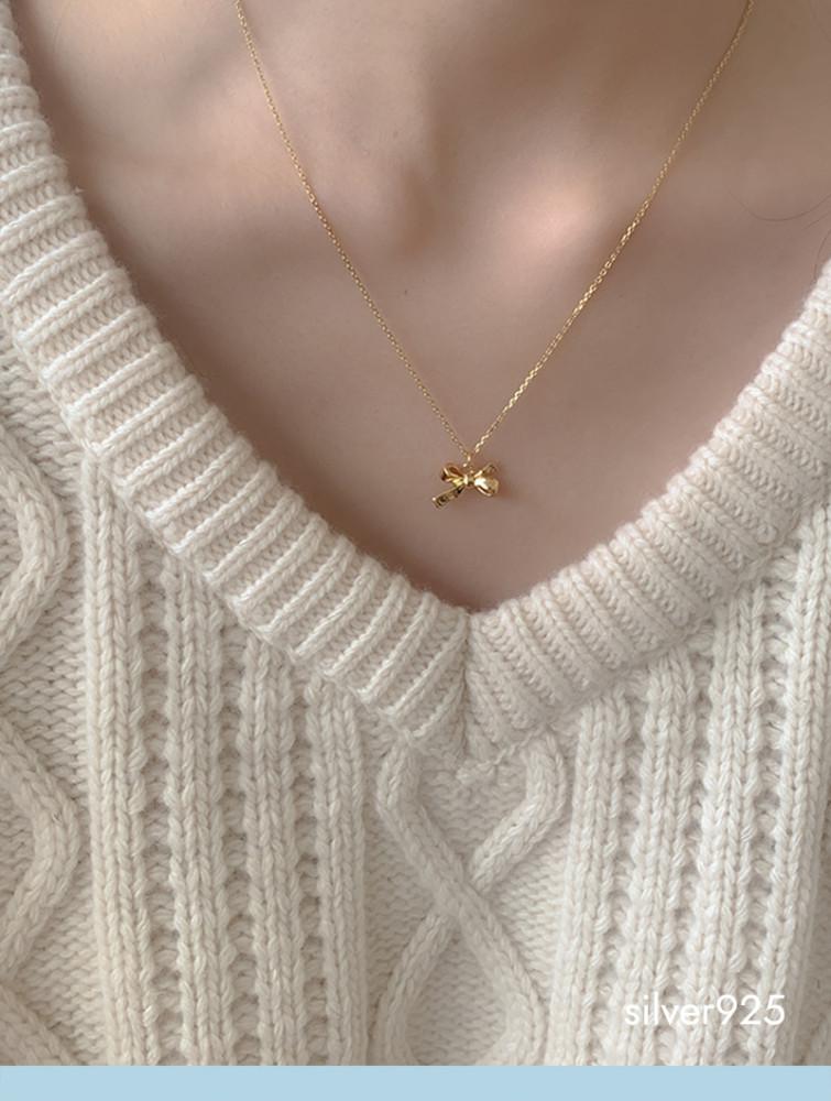 (모앳/목걸이) ribbon necklace (silver925) 실버925은목걸이 실버리본네크리스 미니 펜던트 목걸이