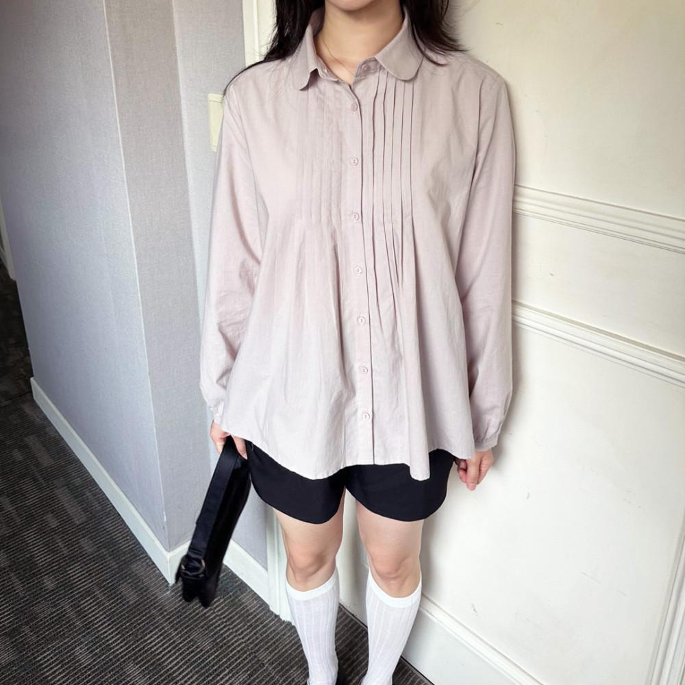 둥근카라 핀턱 셔츠블라우스 (2colors)