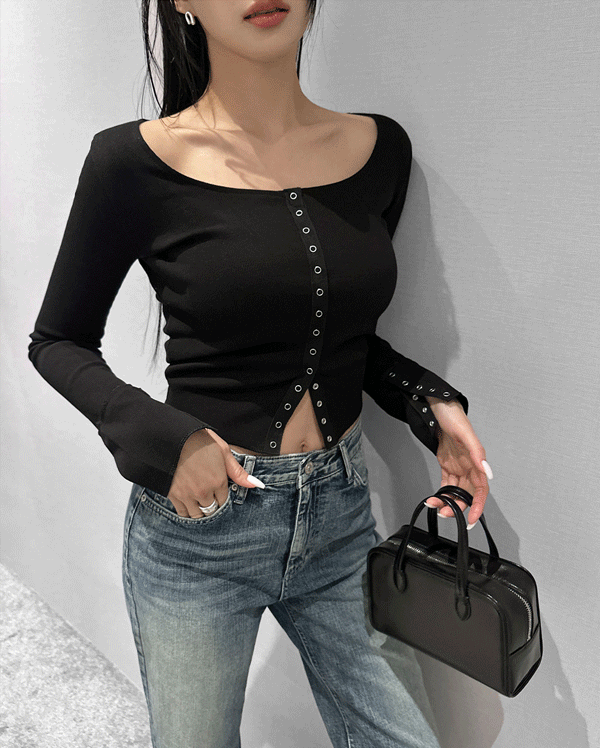 버튼업 슬림 스퀘어 티셔츠 (*2COLOR)