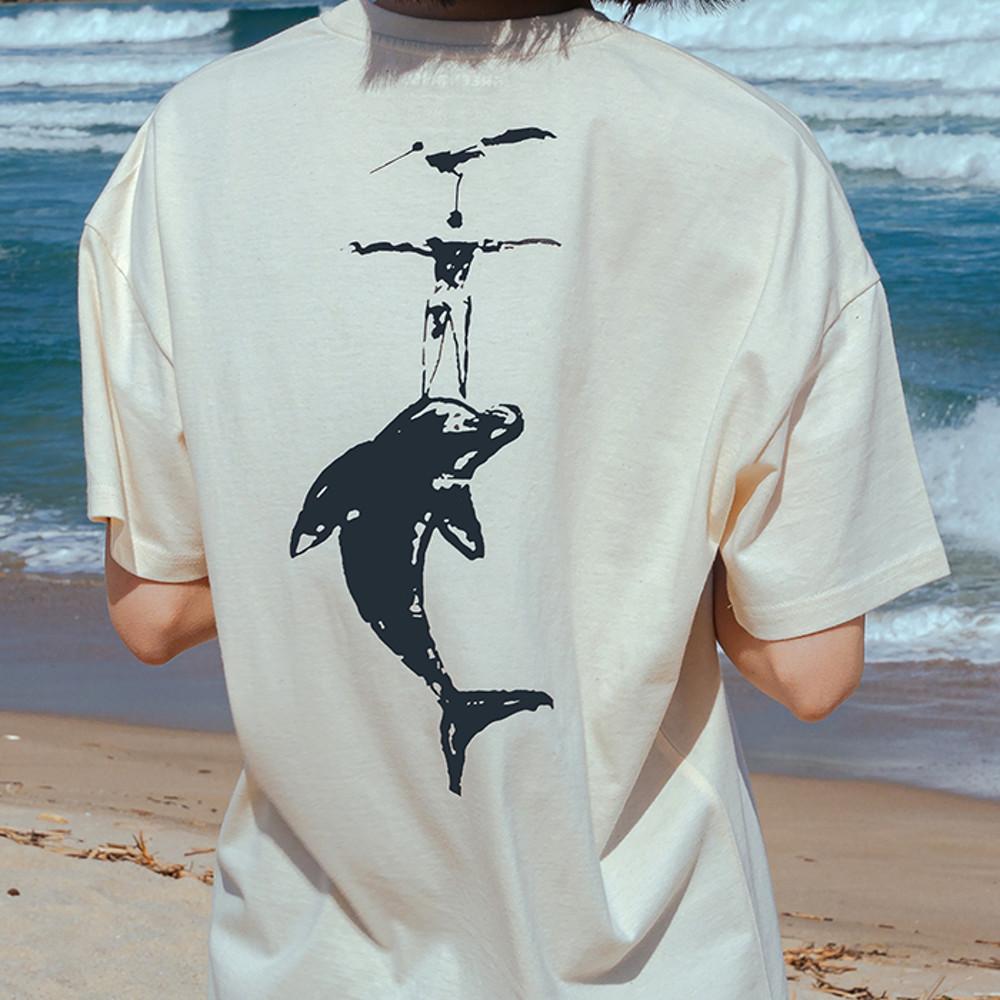 [Organic cotton T-shirt] 돌고래, 사람, 새