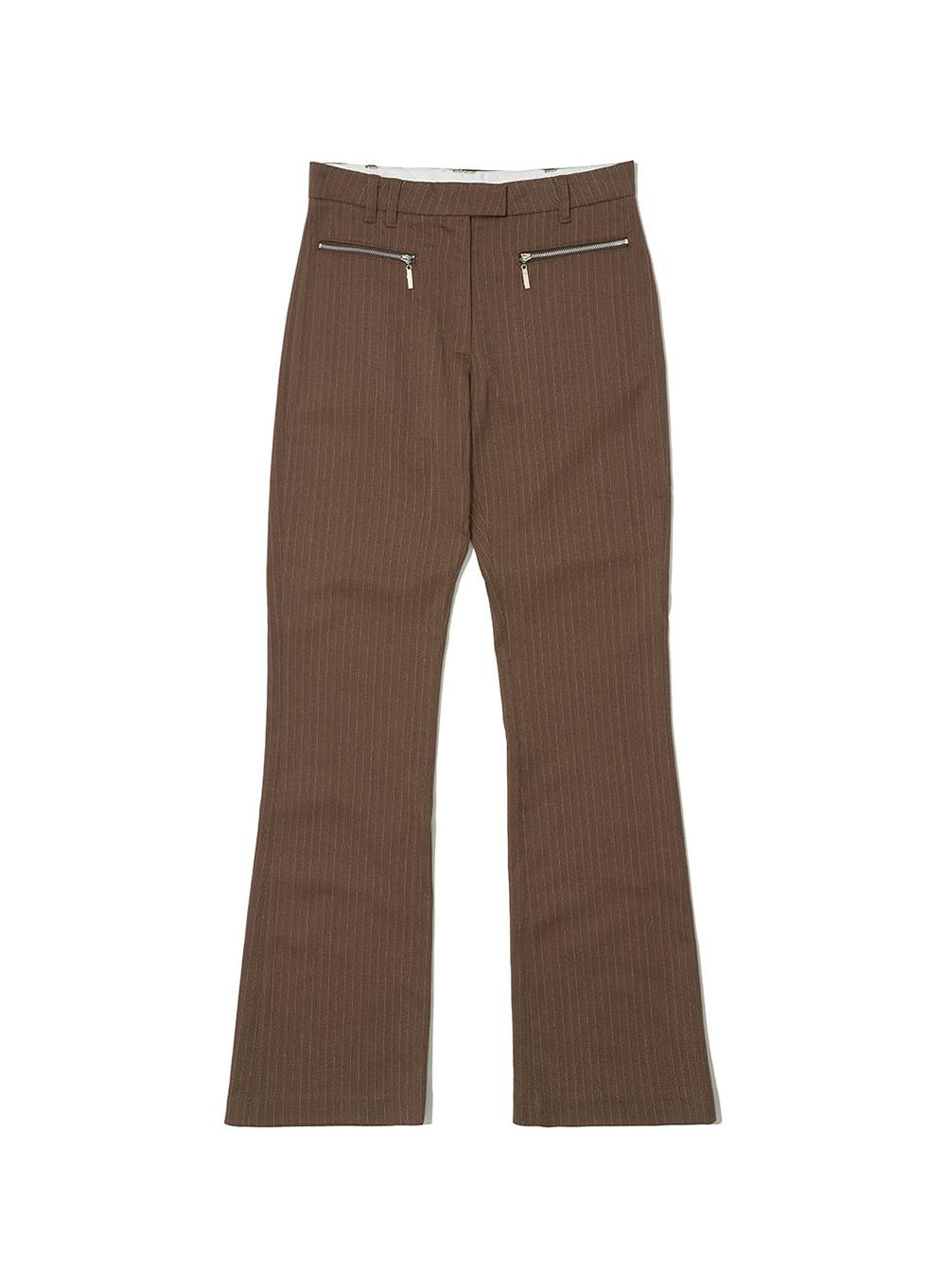 [WOMEN] STRIPED BOOT CUT PANTS_BROWN