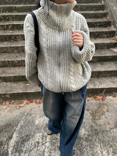 하이넥 니트집업 (3color)