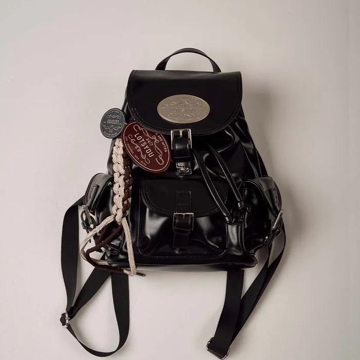 lotsyou_Nostalgia chubby Backpack Leather Black