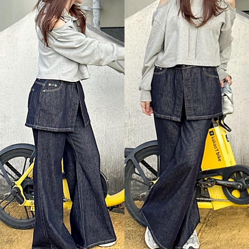 스티치 스커트 데님 청바지 팬츠