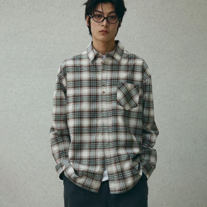 더블 버튼 체크 셔츠 민트