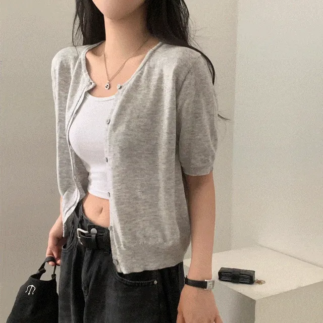 [고급여름원단/데일리] 시원한, 뱀부 반팔 니트가디건 - 7color