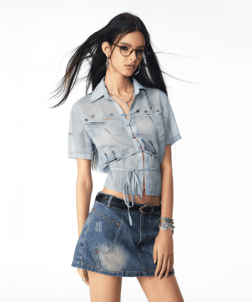 블루 시폰 셔츠