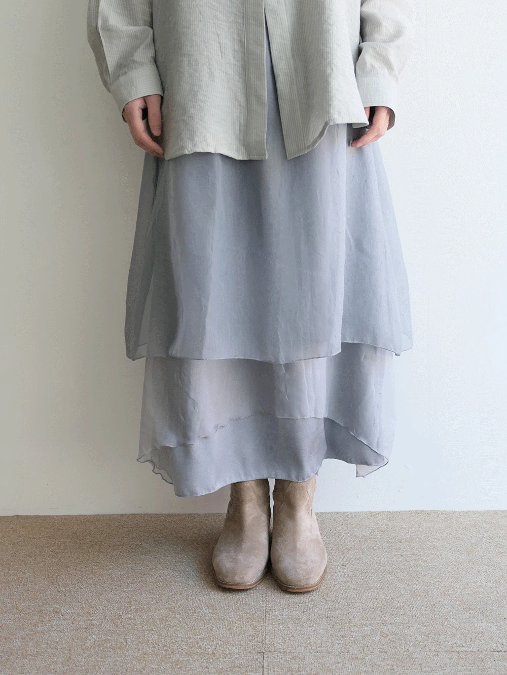 링클 레이어 롱 스커트 (2c)