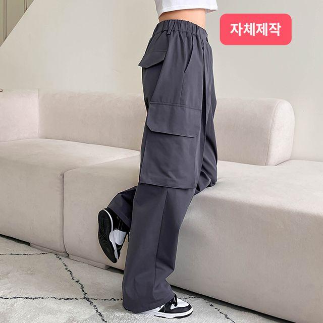 [당일출고] [자체제작] 니브아빅포켓카고팬츠 4color 뒷밴딩 빅포켓 크러쉬무드 힙스타일 카고팬츠 다온샵