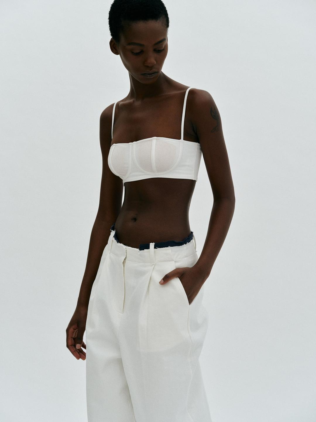 Cotton Bra Top, White - S/M