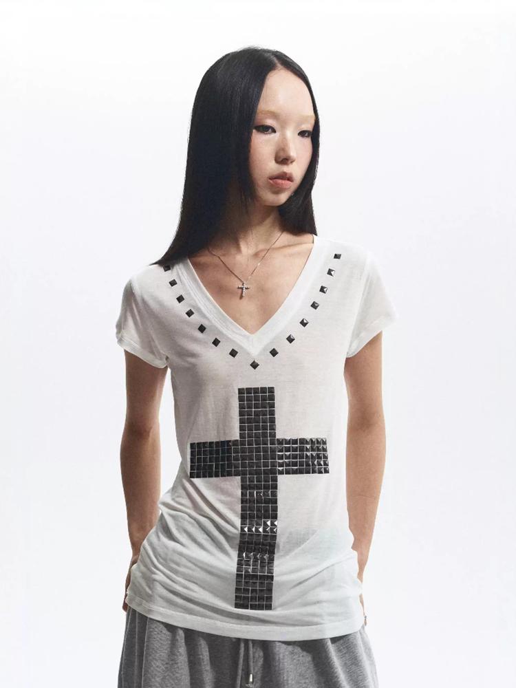 NONAME SPACE loose v-neck t-shirt