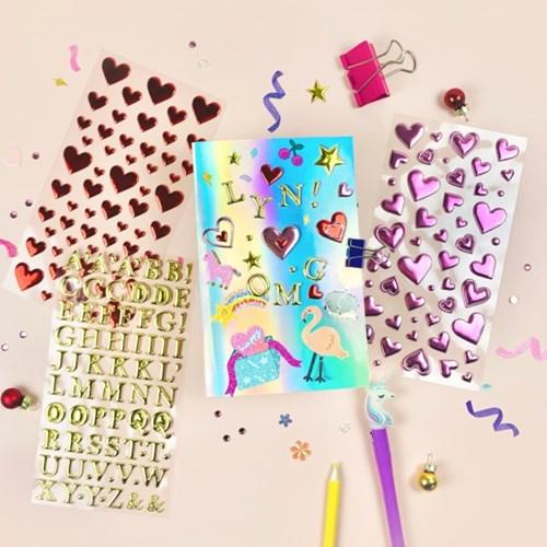 디원 블링블링 엠보싱 씰 스티커-이니셜/숫자/하트/별 (DST-05~10)