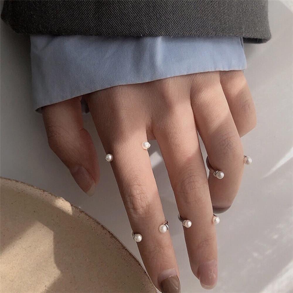 [유키카협찬](4ea)도트 진주 레이어드 마디반지 세트