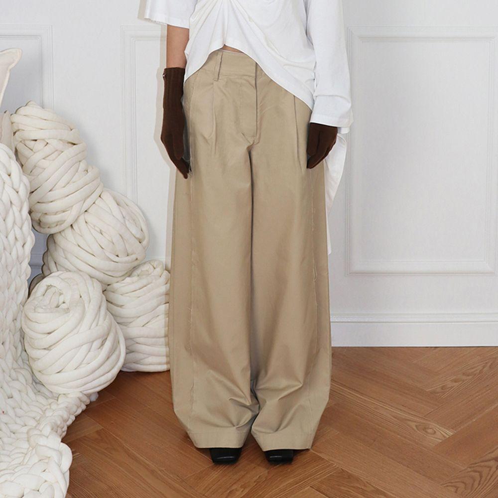 BANDING PINTUCK WIDE PANTS - BEIGE