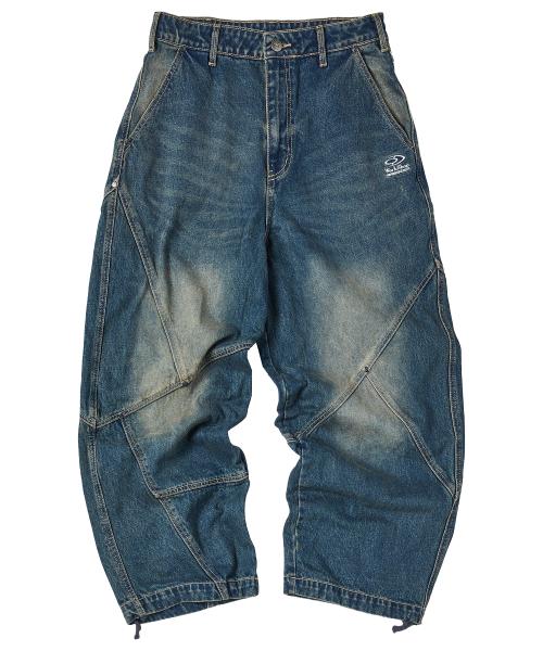 밀 데님 리벳 벌룬 팬츠 인디고 블루