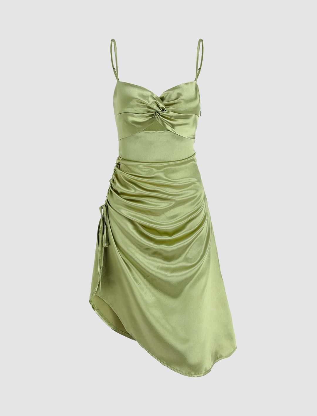 Satin Cut Out Ruched Cami Dress