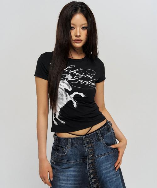 HORSE SLIM T SHIRT BLACK