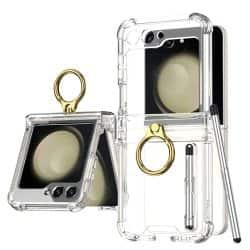 갤럭시 z플립5 제트플립 지플립 미니 터치펜 세트 골드 링 고리 힌지 보호 투명 클리어 케이스