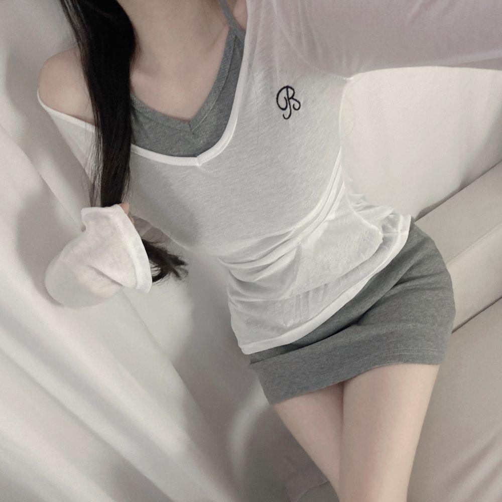 원빌리티 [set가격/여리핏] 르네 홀터넥 원피스 티셔츠 세트