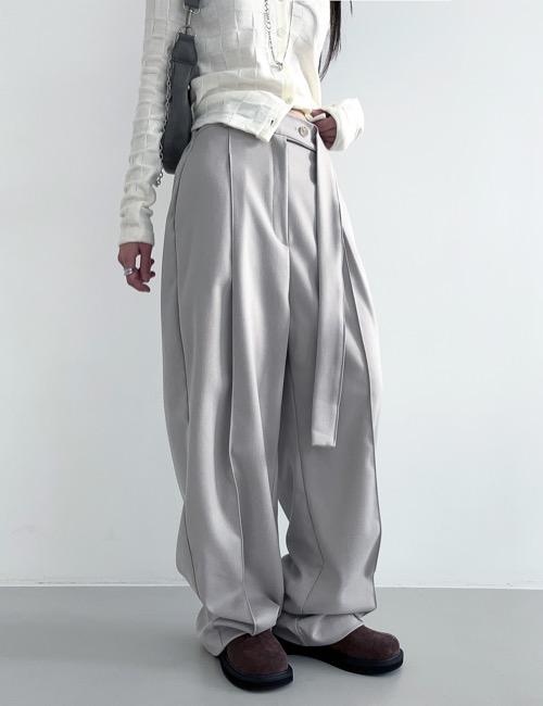 two button belt tuck slacks