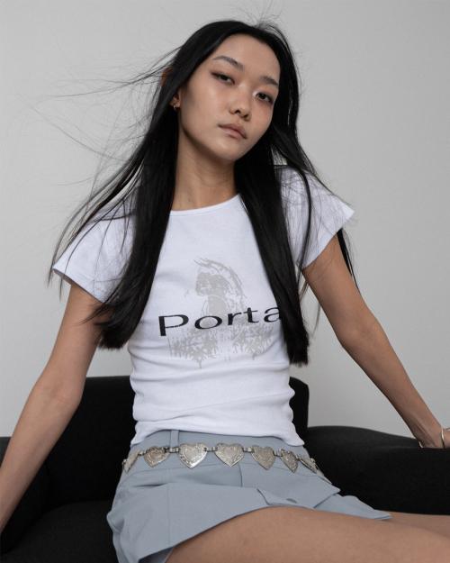 PORTA RIBBED SLIM U NECK TOP, WHITE
