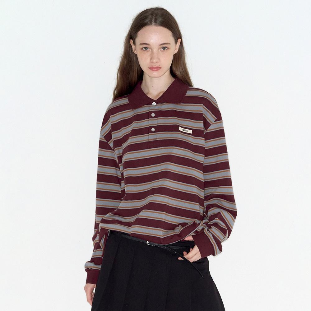 Striped Polo T-Shirt - Wine