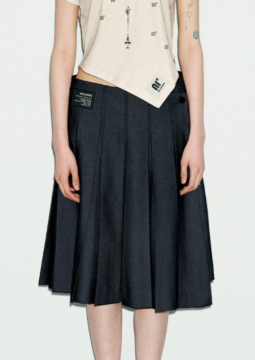 S05.00 Unbalanced Wrap Pleated mid skirt_Black