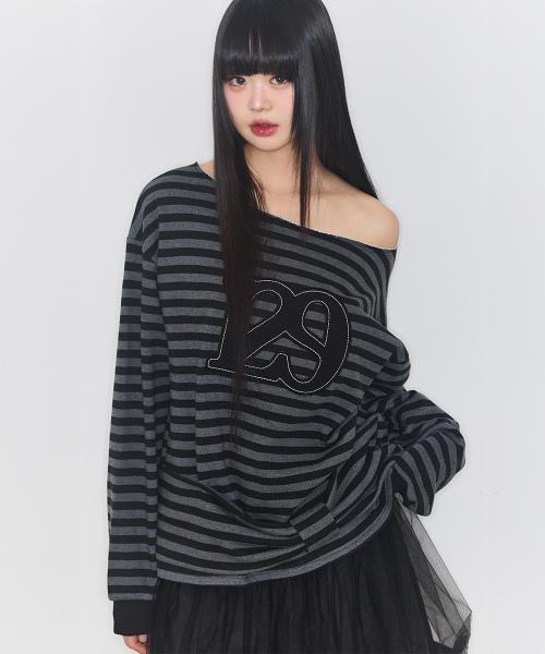 129 스트라이프 맨투맨 블랙 차콜