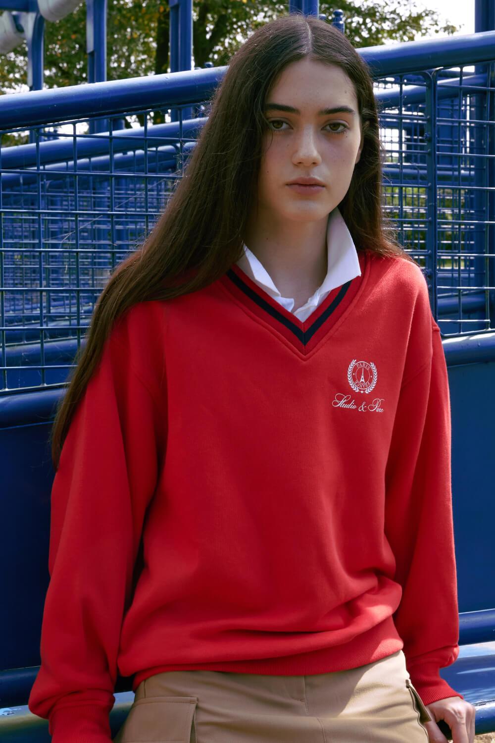 박세리,류이서,효민착용 V Neck Sweatshirt_Red