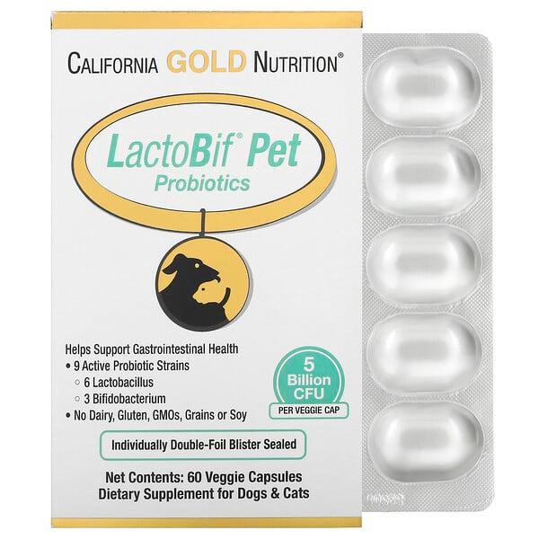 California Gold Nutrition, LactoBif 반려동물 프로바이오틱스, 50억 CFU, 베지 캡슐 60정
