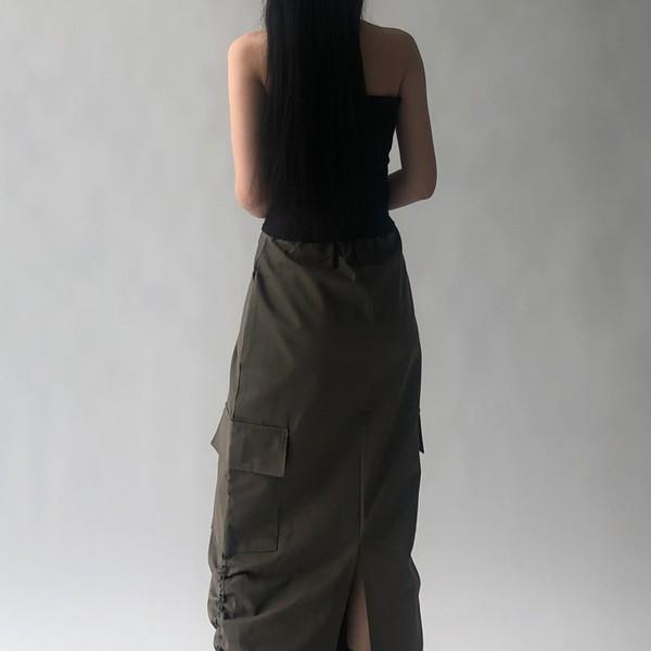 shirring cargo long skirt