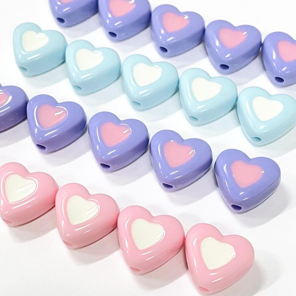 (3개)투톤 생크림색 하트 아크릴비즈재료