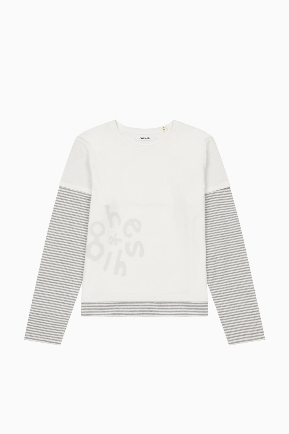 LOGO LAYERED STRIPE LONG T-SHIRT, WHITE