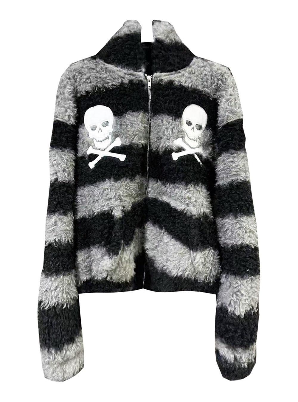 [DETW] Skull Stripe Fur Bomber Jacket