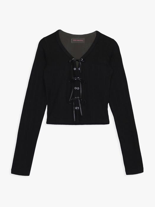 EYELET RIBBON TOP_BLACK