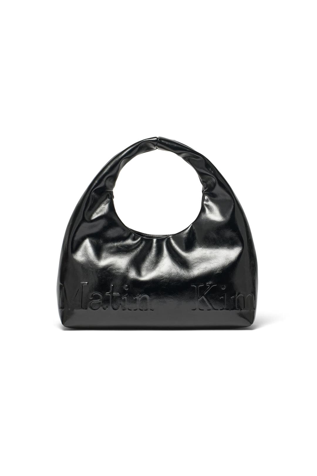 EMBOSSED LOGO LEATHER MINI TOTE BAG IN BLACK