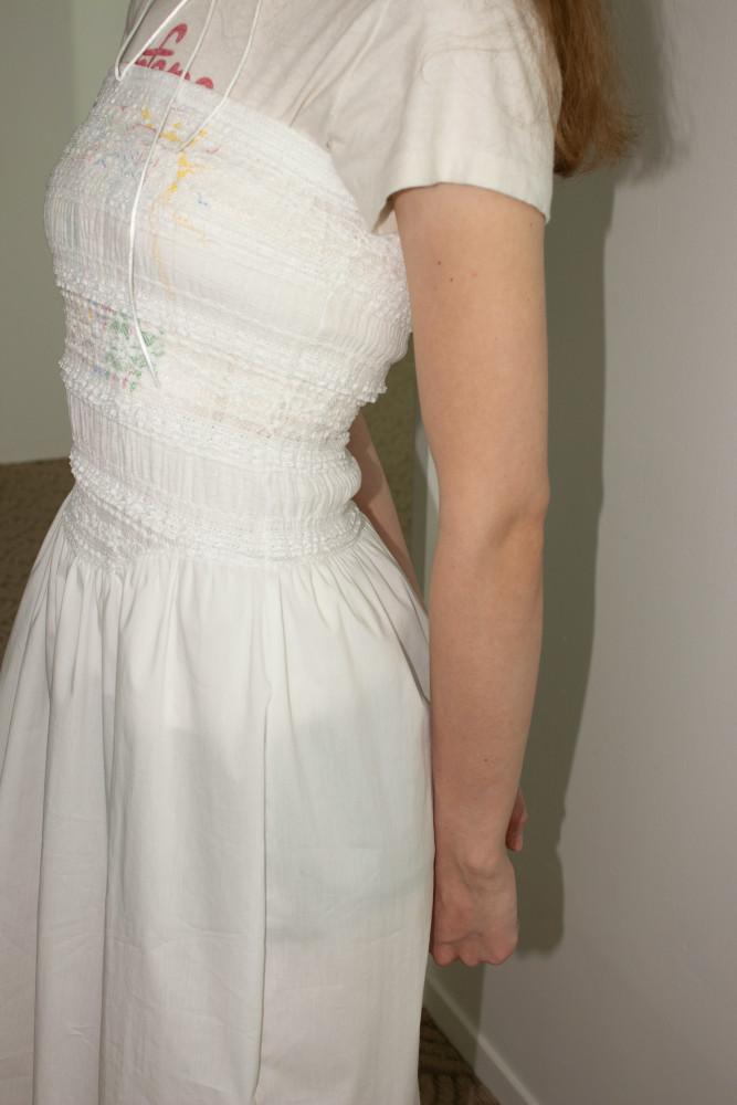 레이스 튜브탑 미디 드레스_화이트