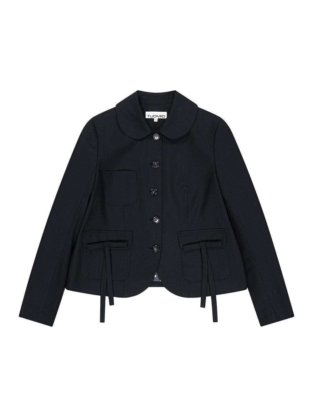 ROUND COLLAR RIBBON JACKET [BLACK]