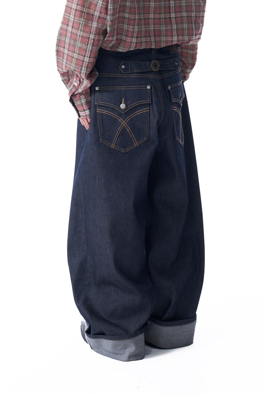 [4.24 예약배송] Cinch Back Denim Pants (Dark Blue)