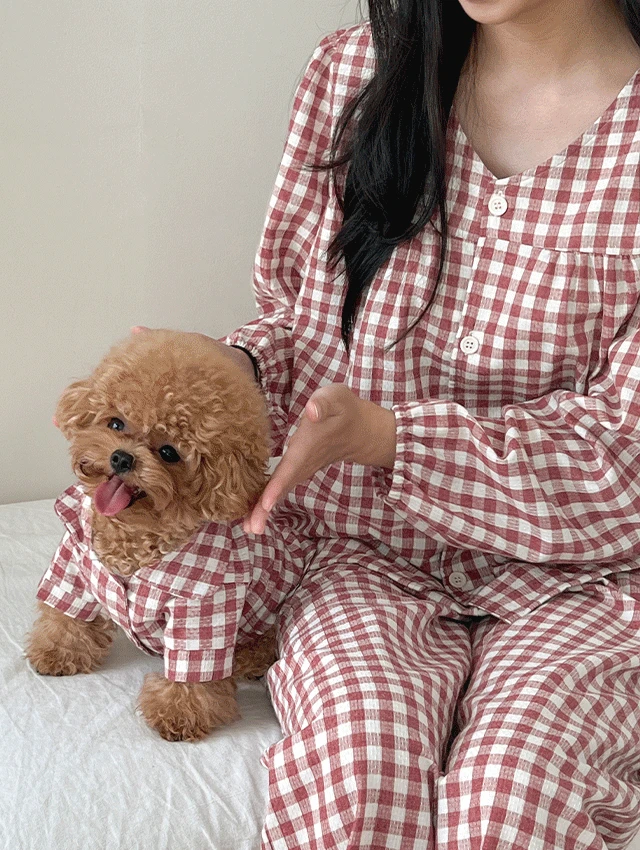 [A.made]위티 체크 긴팔 커플파자마 잠옷세트