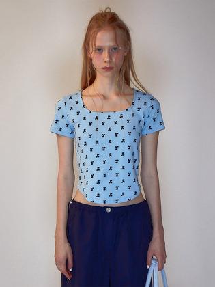 RR LOGO PATTERN SQUARE NECK T-SHIRT - SKYBLUE