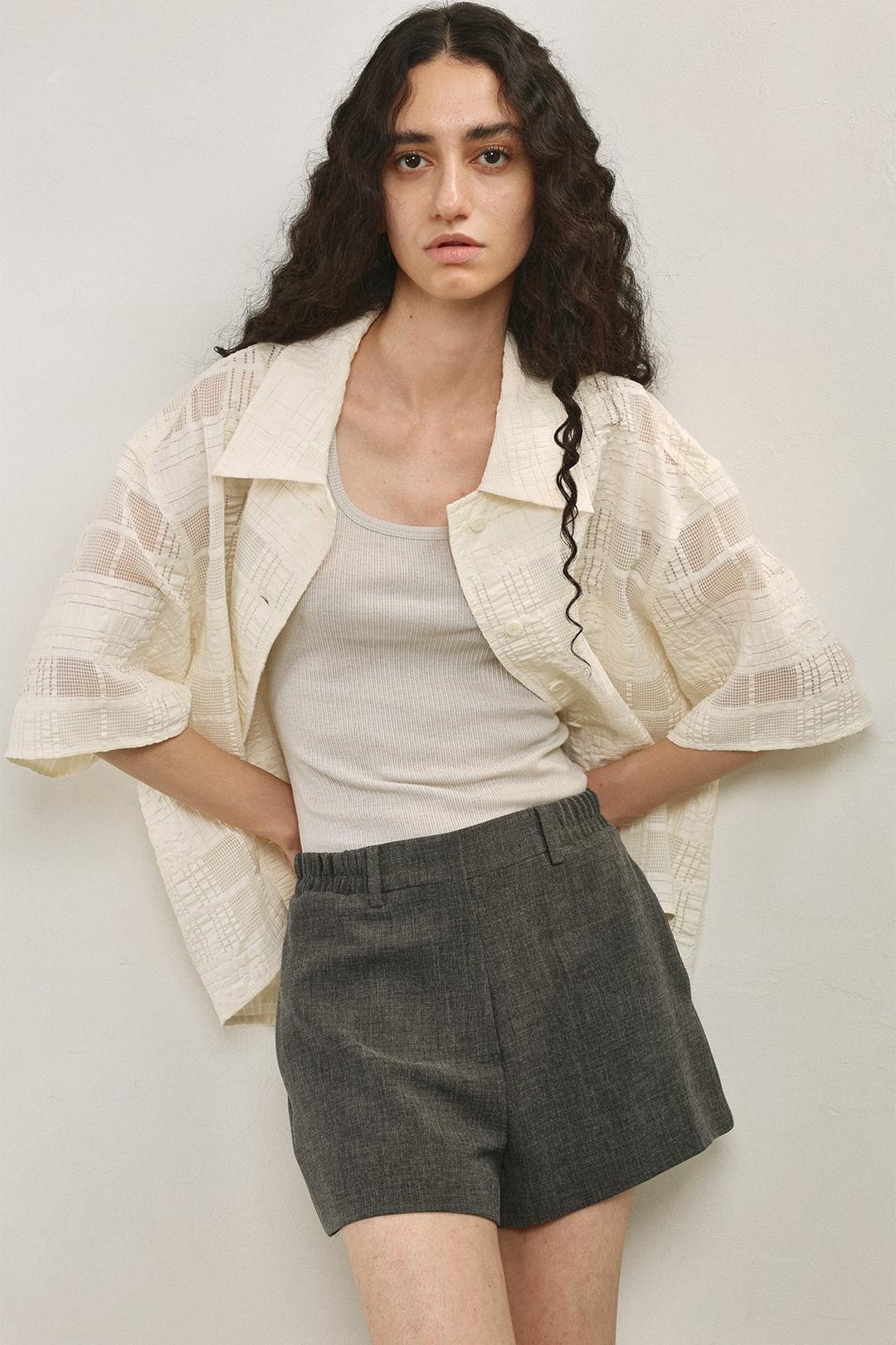 Elastic Back Mini Shorts _ Melange Grey