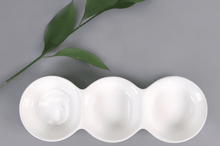 [리퍼] 도자기 3구 나눔 반찬 접시 소스 종지