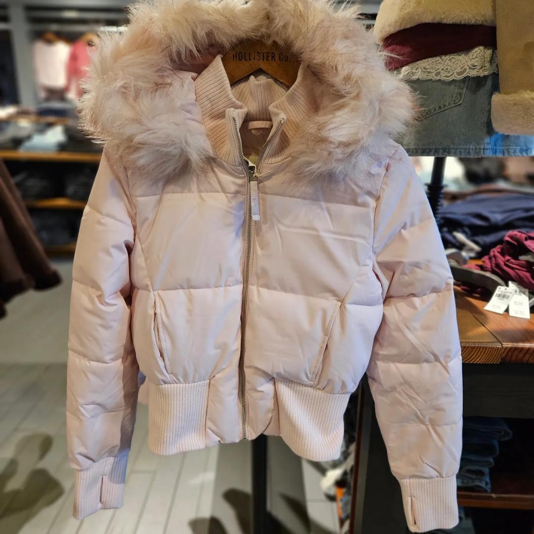 홀리스터 여성 퍼 트림 푸퍼 패딩 봄버 후드 자켓 라이트 핑크 5컬러