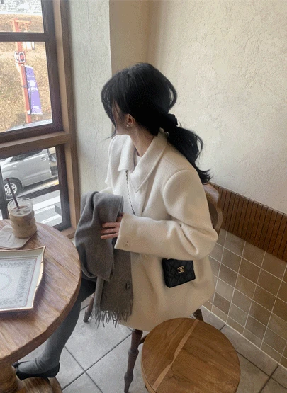 더블 버튼 울 하프 코트 1color