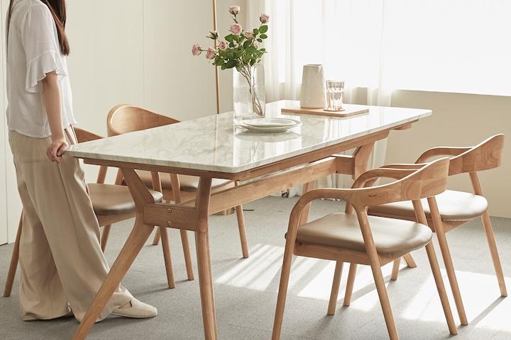 모노 대리석 원목 4인용 식탁세트 (의자4개)